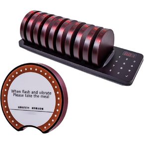 Restaurant Pager System, 10 Buzzers, Beep/Vibrate/Flash, Wireless Queue Calling System for Food Truck Church Nursery Clinic, Space-Saving, Waterproof, Anti-Fall, Cranberry