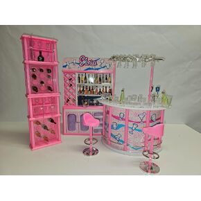 Gloria Bar Counter, Wine Racks,Liquor Bottles and Cups for Dolls Accessories