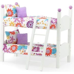 Emily Rose 14 Inch Doll Furniture Bed Accessory - 2 Single Stackable 14" Doll Beds | 14.5" Doll Bunkbed Bunk Bed, Includes 4-PC Doll Bedding Sets & Ladder Accessories | Fits 14"-15" Dolls