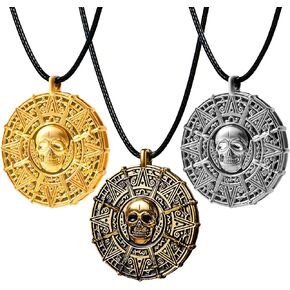 Spooktacular Creations 3PCS Halloween Pirate Necklace, Skull Necklace, Uncharted Goth Pirate Accessories for Halloween Cosplay Props Dress Up Party Favors