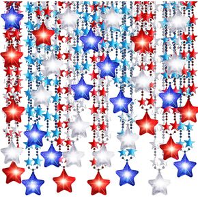 Henoyso 60 Pcs 4th of July LED Light Up Necklaces Bulk, Patriotic Star Bead Necklace Red White Blue Accessories for Fourth of July Party Favors, Independence Day, Memorial Day Party Supplies