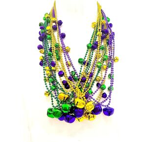 15 Pcs Mardi Gras Beads Necklaces Gold Purple Green Mardi Gras Jingle Bell Beads Parade Party Decorations