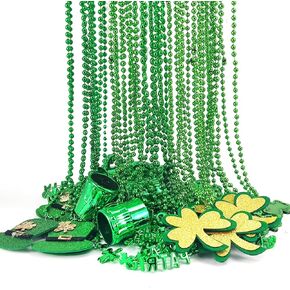 qpey 30pcs st Patrick's Day Beads Netclaces bulk Shamrock Clover Necklace Hat Beads for Party St Patrick's Decorts
