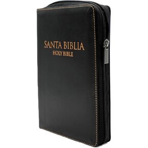 Biblia Bilingue Reina Valera 1960 con King James Version, imitacion piel, Negro con Indice y zipper para mujer y hombre/ Bilingual Bible Spanish English RVR 1960, Black with Index