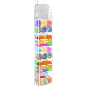 Hanging Yarn Storage Organizer with 6 Large Pockets, Clear Knitting Organizer with Over-Door Hooks for Crochet Lovers, Holder for Knitting Needles, Crochet Hooks, Yarn Balls