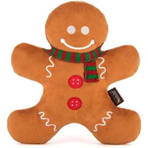 P.L.A.Y. Cute Plush Dog Toy - Holiday Classic Theme Durable Squeaker Chew Toy, Great for Puppies & All Dog Breeds - Machine Washable (Gingerbread Man)
