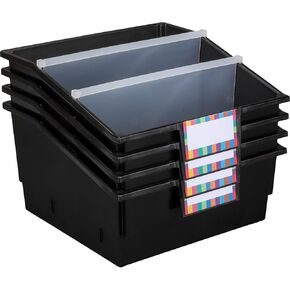 Really Good Stuff 4-Pack Single-Color Picture Book Classroom Library Bins with Dividers