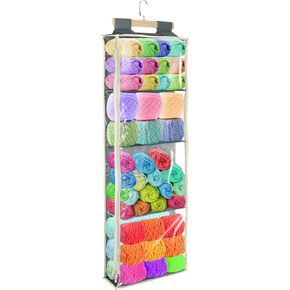 Hlimior Clear Hanging Yarn Storage with 4 Large Pockets, Clear Knitting Organizer Storage with Zippers for Crochet Lovers, Hanging Yarn Holder with Over-Door Hooks for Knitting Needles Crochet Hooks