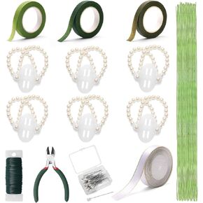 AHIER Corsage Wristlet Band, 213PCS DIY Wrist Corsage Kit with 6P Corsage Bracelet, Wire Cutter and Floral Wire, Green Floral Tape, Pin, Ribbon for Wedding Party Boutonniere Wrist Corsage Supplies