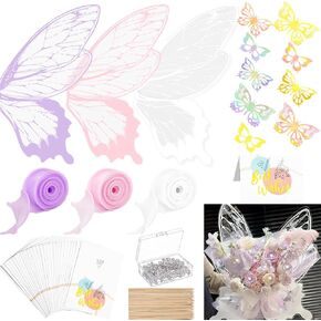 334 PCS Flower Bouquet Accessories ، 120 Sheets Flower Bouquet Paper ، ورق غلاف زهرة مقاوم للماء مع أشرطة دبابيس زهرة ثلاثية الفراشات ثلاثية الخيزر