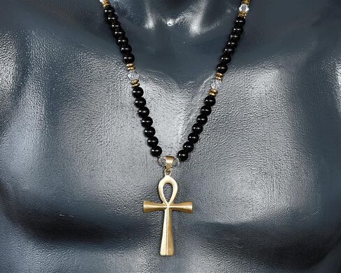 Elisajewelryart - قلادة الفريدة من ANKH CROSS LABRADORITE DEDEDED NEGLEINE GEMSTONE GEMONTER COMP CLASP CLOSUR in Saudi Arabia