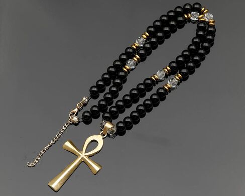 Elisajewelryart - قلادة الفريدة من ANKH CROSS LABRADORITE DEDEDED NEGLEINE GEMSTONE GEMONTER COMP CLASP CLOSUR in Saudi Arabia