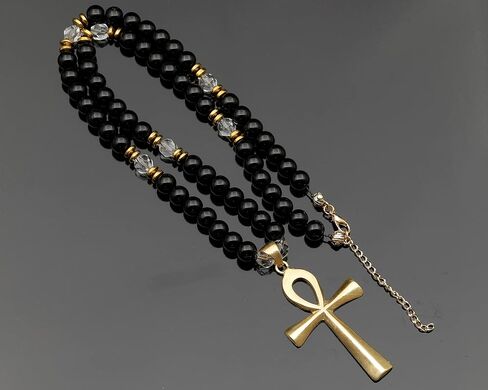 Elisajewelryart - قلادة الفريدة من ANKH CROSS LABRADORITE DEDEDED NEGLEINE GEMSTONE GEMONTER COMP CLASP CLOSUR in Saudi Arabia