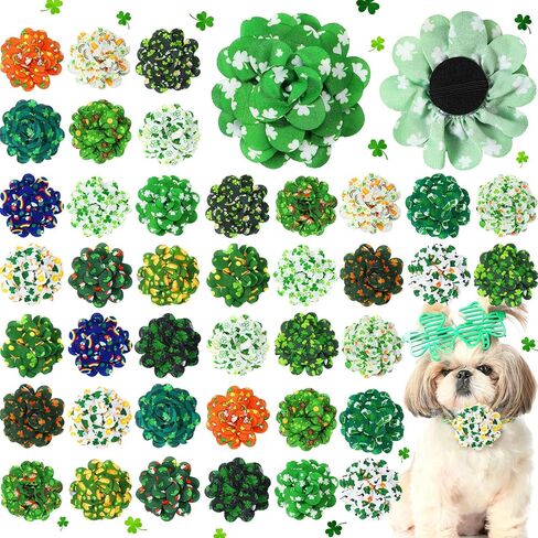 Sanwuta 80 Pieces St. Patricks Dog Flowers Dog Collar Flowers Dog Charms Grooming Accessories Collar Set Dog Bow Tie Flower for Puppy Dog Cat Collar Attachment Embellishment (Shamrock) in Kuwait
