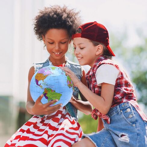 الكرة الأرضية القابلة للنفخ ، 3pcs تفجر العالم العالم 16 بوصة قبل تضخيم 12 بوصة بعد تضخيم كرة الشاطئ الأرضية المتضخمة لزخارف الحفلات. in Kuwait