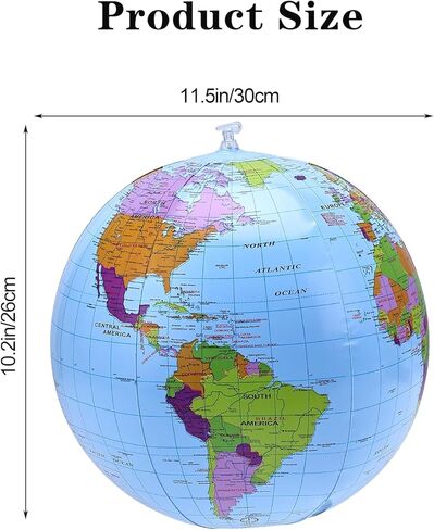 الكرة الأرضية القابلة للنفخ ، 3pcs تفجر العالم العالم 16 بوصة قبل تضخيم 12 بوصة بعد تضخيم كرة الشاطئ الأرضية المتضخمة لزخارف الحفلات. in Kuwait
