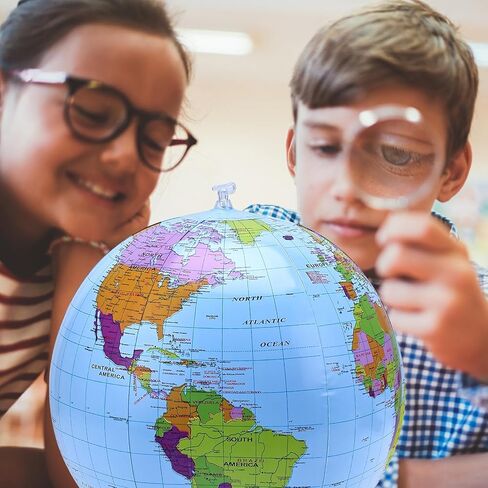 الكرة الأرضية القابلة للنفخ ، 3pcs تفجر العالم العالم 16 بوصة قبل تضخيم 12 بوصة بعد تضخيم كرة الشاطئ الأرضية المتضخمة لزخارف الحفلات. in Kuwait