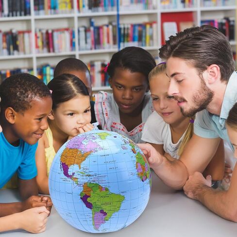 الكرة الأرضية القابلة للنفخ ، 3pcs تفجر العالم العالم 16 بوصة قبل تضخيم 12 بوصة بعد تضخيم كرة الشاطئ الأرضية المتضخمة لزخارف الحفلات. in Kuwait