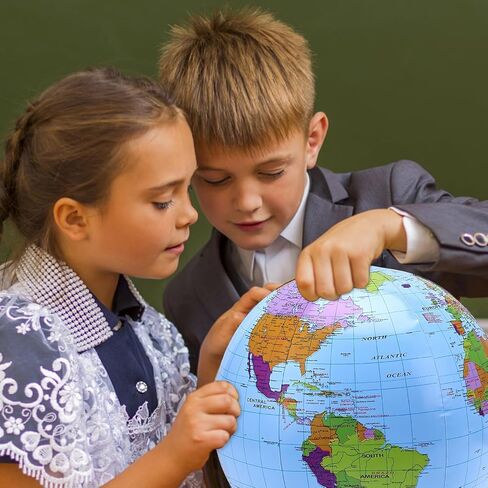 الكرة الأرضية القابلة للنفخ ، 3pcs تفجر العالم العالم 16 بوصة قبل تضخيم 12 بوصة بعد تضخيم كرة الشاطئ الأرضية المتضخمة لزخارف الحفلات. in Kuwait