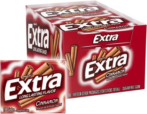 EXTRA Gum Cinnamon Gum Sugar Free Chewing Gum Individually Wrapped Mint Gum Bulk Slim Packs, 15 Stick (Pack of 10) in Saudi Arabia