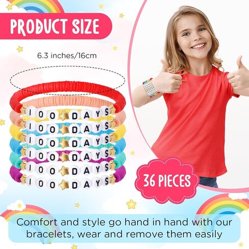 36 Pcs Happy 100th Day of School Bracelets Colorful Friendship Beads Bracelet for Boy Girl Kids Cute 100th Day Gifts Stretchy Acrylic Clay for School Supply Decor Student Rewards in Saudi Arabia