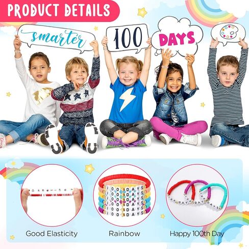 36 Pcs Happy 100th Day of School Bracelets Colorful Friendship Beads Bracelet for Boy Girl Kids Cute 100th Day Gifts Stretchy Acrylic Clay for School Supply Decor Student Rewards in Saudi Arabia