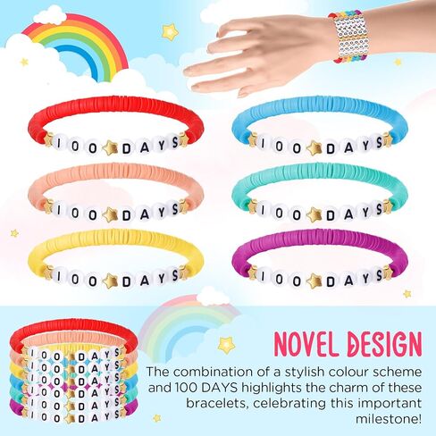 36 Pcs Happy 100th Day of School Bracelets Colorful Friendship Beads Bracelet for Boy Girl Kids Cute 100th Day Gifts Stretchy Acrylic Clay for School Supply Decor Student Rewards in Saudi Arabia