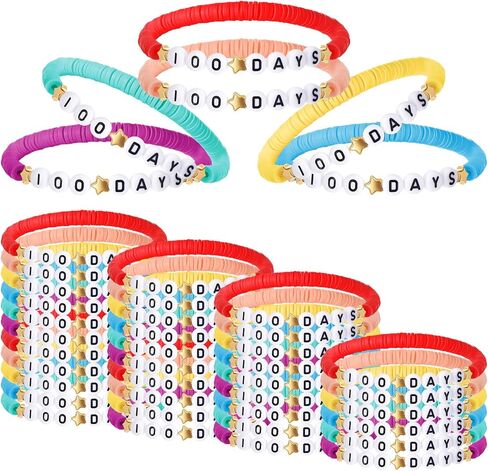 36 Pcs Happy 100th Day of School Bracelets Colorful Friendship Beads Bracelet for Boy Girl Kids Cute 100th Day Gifts Stretchy Acrylic Clay for School Supply Decor Student Rewards in Saudi Arabia