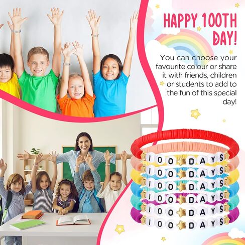 36 Pcs Happy 100th Day of School Bracelets Colorful Friendship Beads Bracelet for Boy Girl Kids Cute 100th Day Gifts Stretchy Acrylic Clay for School Supply Decor Student Rewards in Saudi Arabia
