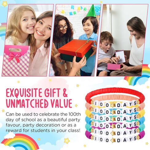 36 Pcs Happy 100th Day of School Bracelets Colorful Friendship Beads Bracelet for Boy Girl Kids Cute 100th Day Gifts Stretchy Acrylic Clay for School Supply Decor Student Rewards in Saudi Arabia