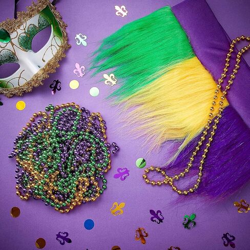 Sumind 8 Pcs Mardi Gras Costume Accessory, 2 Pcs Headband Crazy Hair Wigs and 6 Pcs Beads Green Purple Gold Metallic Beads Necklaces Accessories Women Men for Parade Throws Carnival Party Decor in Saudi Arabia