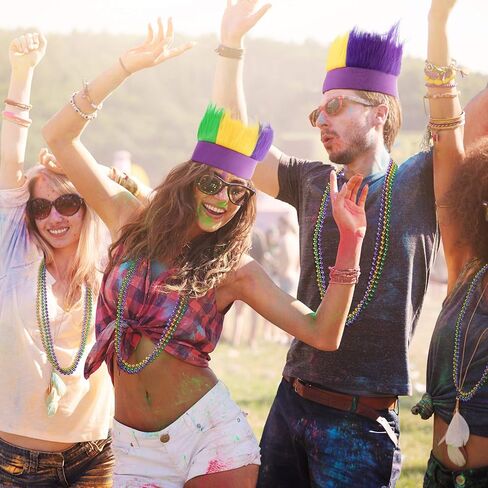 Sumind 8 Pcs Mardi Gras Costume Accessory, 2 Pcs Headband Crazy Hair Wigs and 6 Pcs Beads Green Purple Gold Metallic Beads Necklaces Accessories Women Men for Parade Throws Carnival Party Decor in Saudi Arabia