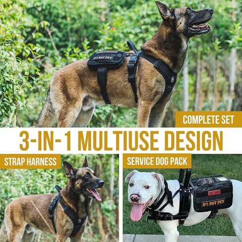 OneTigris Service Dog Vest Harness, Service Dog Cape Guardian Dog Backpack Harness with Pouches Dog Saddle Bag for Small Medium and Large Dogs (Black, M) in Kuwait