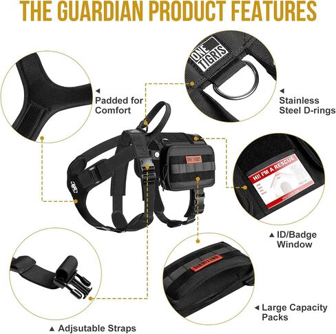 OneTigris Service Dog Vest Harness, Service Dog Cape Guardian Dog Backpack Harness with Pouches Dog Saddle Bag for Small Medium and Large Dogs (Black, M) in Kuwait