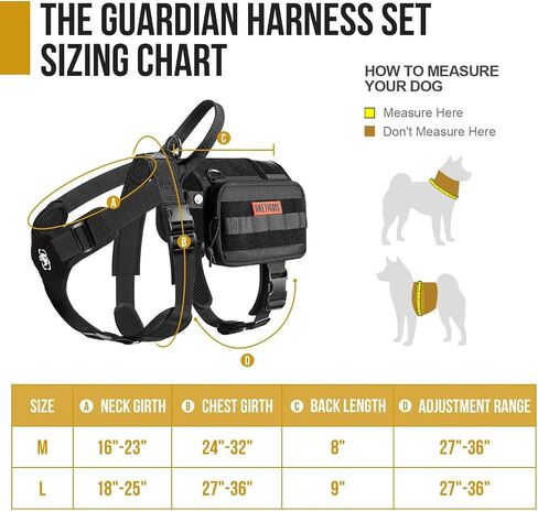 OneTigris Service Dog Vest Harness, Service Dog Cape Guardian Dog Backpack Harness with Pouches Dog Saddle Bag for Small Medium and Large Dogs (Black, M) in Kuwait