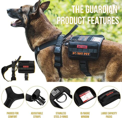 OneTigris Service Dog Vest Harness, Service Dog Cape Guardian Dog Backpack Harness with Pouches Dog Saddle Bag for Small Medium and Large Dogs (Black, M) in Kuwait