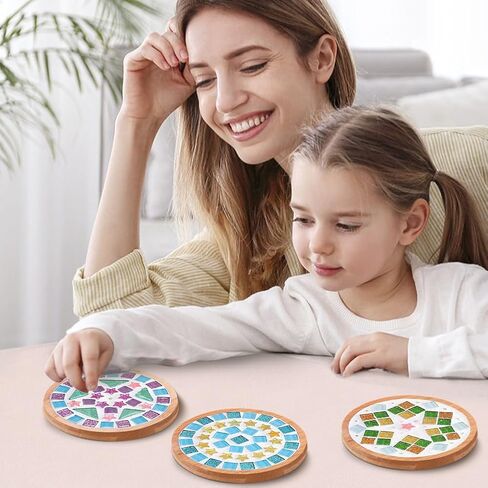 Ukontagood 8 Pack DIY Mosaic Tiles for Crafts, Mixed Color Mosaic Kits with Bamboo Coaster, DIY Coasters Kit for Coaster Handmade Home Gifts in Kuwait