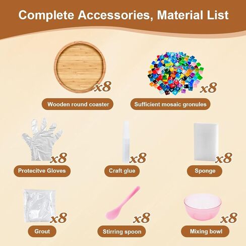 Ukontagood 8 Pack DIY Mosaic Tiles for Crafts, Mixed Color Mosaic Kits with Bamboo Coaster, DIY Coasters Kit for Coaster Handmade Home Gifts in Kuwait
