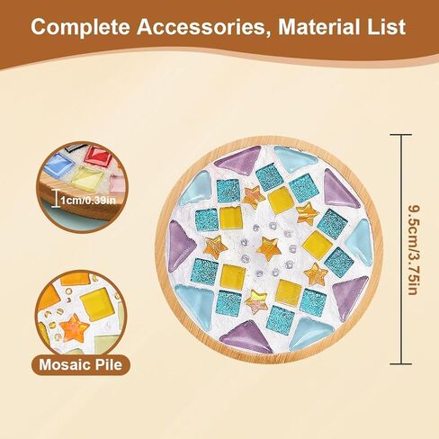 Ukontagood 8 Pack DIY Mosaic Tiles for Crafts, Mixed Color Mosaic Kits with Bamboo Coaster, DIY Coasters Kit for Coaster Handmade Home Gifts in Kuwait