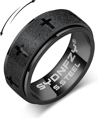 Anxiety Spinner Ring for Men - Stainless Steel Fidget Spinner Ring, Band Cross Thumb Roating Rings for Stress Relief 8mm Anxiety Relieve Fidget Toys for Adults Ring Size 6 7 8 9 10 11 in Saudi Arabia
