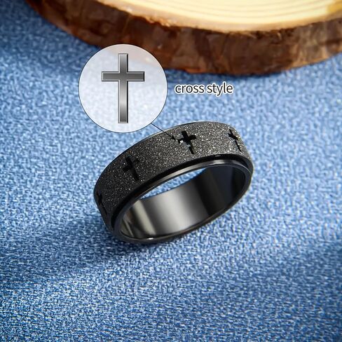 Anxiety Spinner Ring for Men - Stainless Steel Fidget Spinner Ring, Band Cross Thumb Roating Rings for Stress Relief 8mm Anxiety Relieve Fidget Toys for Adults Ring Size 6 7 8 9 10 11 in Saudi Arabia