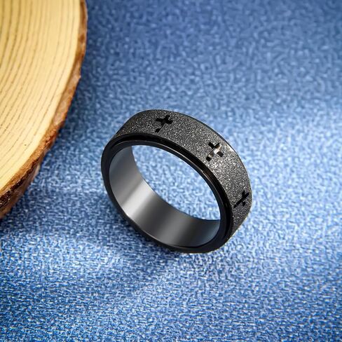Anxiety Spinner Ring for Men - Stainless Steel Fidget Spinner Ring, Band Cross Thumb Roating Rings for Stress Relief 8mm Anxiety Relieve Fidget Toys for Adults Ring Size 6 7 8 9 10 11 in Saudi Arabia
