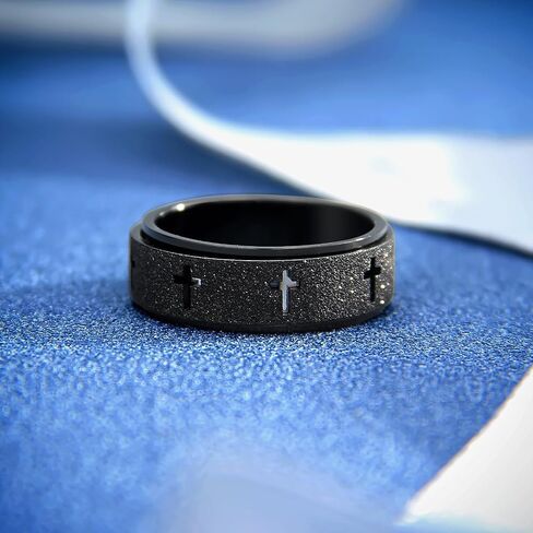 Anxiety Spinner Ring for Men - Stainless Steel Fidget Spinner Ring, Band Cross Thumb Roating Rings for Stress Relief 8mm Anxiety Relieve Fidget Toys for Adults Ring Size 6 7 8 9 10 11 in Saudi Arabia