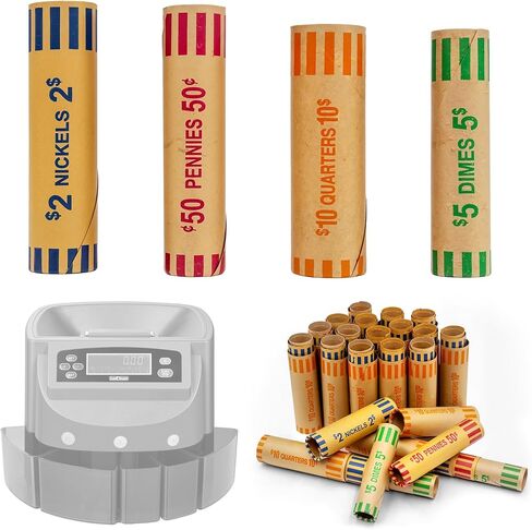 Preformed Coin Wrappers Rolls (128 Assorted) - Quarters, Pennies, Nickels and Dimes in Saudi Arabia