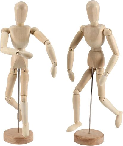Joikit 2 PCS 12 بوصة نموذج الفنانين الخشبيين ، عارضة أزياء خشبية مفصلية عارضة أزياء مع الحامل والجسم posable ، manikin خشبية متحركة لرسم الشكل البشري in Kuwait