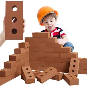 Zhanmai 50 Pack Foam Brick Blocks Actual Brick Size Large Stacking Toy Cinder Blocks for Stacking and Construction 8 x 4 x 2.4 Inch(Red)