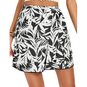 Kate Kasin Women's Boho Mini Skirts Floral Wrap Tie Skirt Elastic High Waisted Summer Casual Beach Skirts 2025