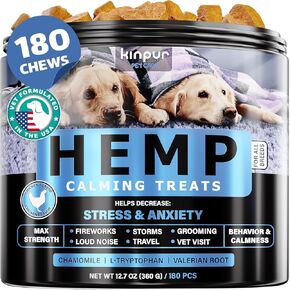 Natural Calming Chews for Dogs with Hemp Oil & Valerian Root - Supports Relaxation During Fireworks, Thunderstorms, & Separation - Hip & Joint Support - Chicken-Flavored Treats for All Breeds