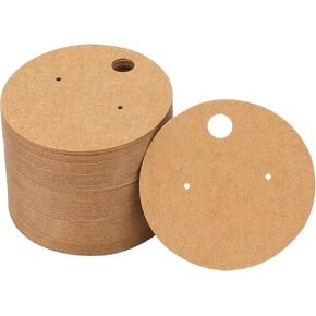 joycraft 100Pcs Earring Cards, 2inch Brown Round Earring Display Holder Cards, Kraft Paper Earring Display Cards, Blank Hanging Display Cards for DIY Earring, Ear Studs, Use in Stores or Home