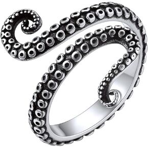 ChicSilver Octopus Ring 925 Sterling Silver Punk Vintage Sea Monster Open Adjustable Stacking Ring for Women Men Size 8